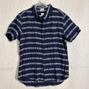 Bridge & Burn Men's XL Blue Striped Rayon Short Sleeve Button Up Collared Shirt